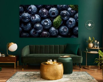 Fresh blueberries with green leaves by Studio XII