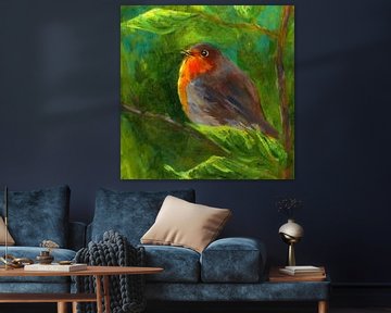 Robin bird in an elder bush by Karen Kaspar