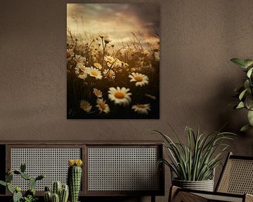 Fleurs sauvages dans la nature au coucher du soleil