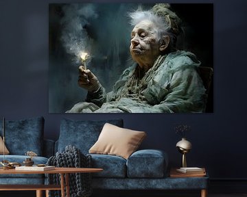Oude dame en een joint