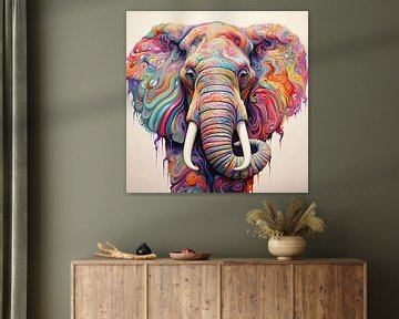 Psychedelische olifant van Wall Wonder