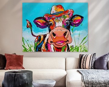 Vrolijk lachende koe van Happy Paintings