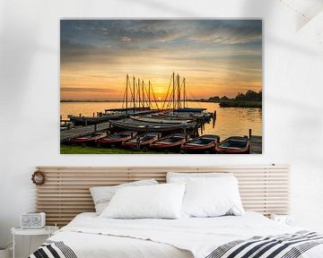 Lake Leekster with boats at the jetty during sunrise