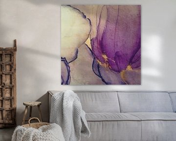 Botanical Brilliance IV Botanical Beauty Abstract watercolour in lilac/purple and sparkling gold by MadameRuiz