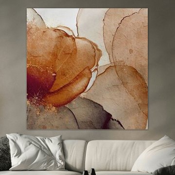 Botanical Brilliance VIII Botanical Beauty Abstraktes Aquarell in den Erdtönen Rostbraun, Terrakotta und funkelndem Gold