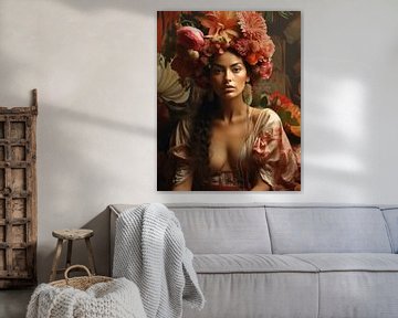 Digital art portret geïnspireerd door Frida, sensueel van Carla Van Iersel