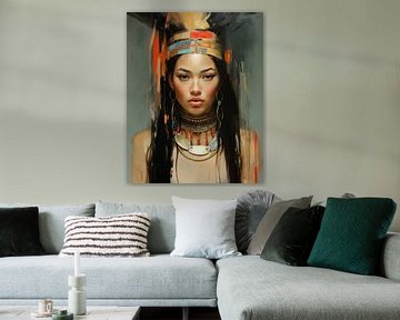 Modern and colourful portrait "Native american woman" by Carla Van Iersel