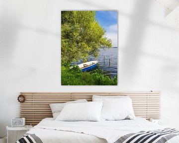 Blick auf ein Boot und Baum in der Stadt Zarrentin am Schaalsee