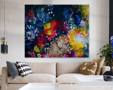 The Reef is on Fire - colourful painting with impression of coral by Qeimoy