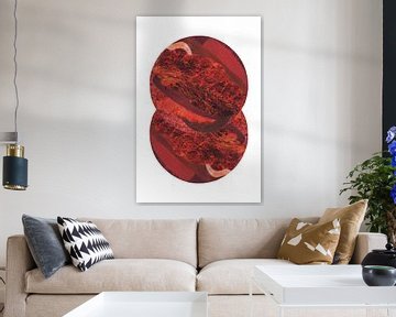 Fiery, a collage of two circles embracing each other imbued with deep red colours by Beautiful Thrills