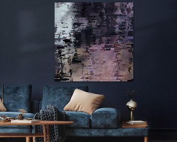 Soirée sur le lac. Art abstrait moderne en pastel lilas, beige, taupe, bleu. sur Dina Dankers