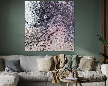 Regendruppels. Moderne abstracte kunst in pastel lila, beige, taupe, blauw. van Dina Dankers