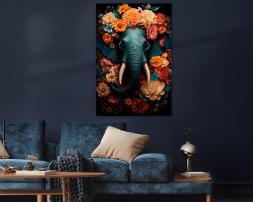Éléphant entouré de fleurs sur vanMuis