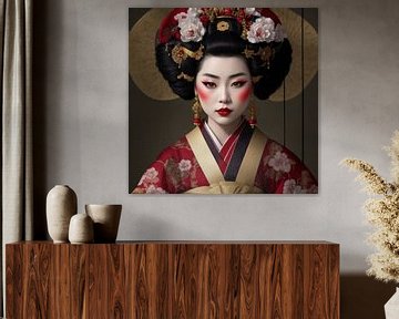 Geisha portret in originele kleding en haar en make up uit de 19e eeuw.