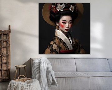 Japanse traditionele Geisha uit de 19e eeuw met haardracht en make up.