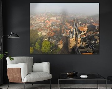 Sassenpoort oude stadspoort in Zwolle tijdens zomer zonsopgang van Sjoerd van der Wal Fotografie