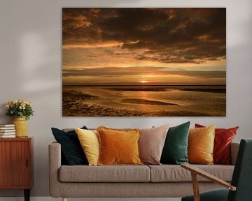 Coucher de soleil coloré sur la plage de l'île de Schiermonnikoog sur Sjoerd van der Wal Photographie