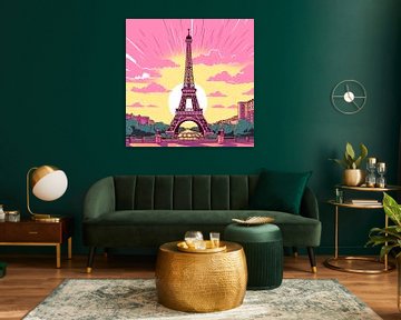 Roze Pop Art: Eifeltoren Parijs van Surreal Media