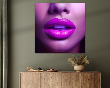 Pop Colour Art: Vrouw Met Paarse Lippen van Surreal Media