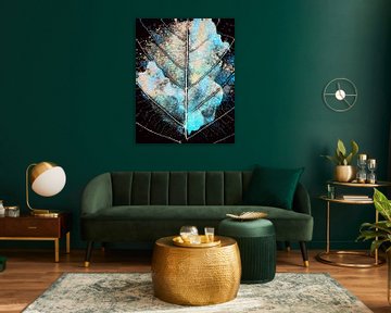 Meditative Plant Leaf Painting in Blue Beige by Mad Dog Art