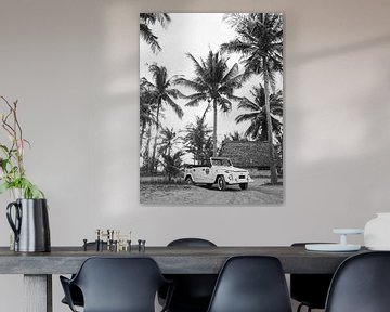 Palmen mit Auto schwarz und weiß Foto von Dagmar Pels