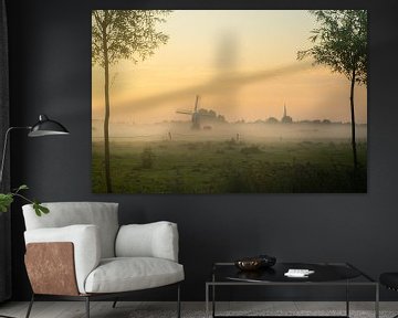 Dutch morning with windmill, church tower and fog! by Corné Ouwehand