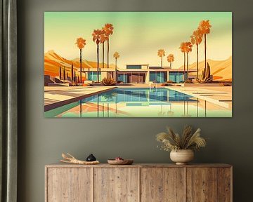 Sunset retro bungalow Arizona desert by Vlindertuin Art