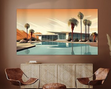 Sunset retro bungalow Arizona desert by Vlindertuin Art