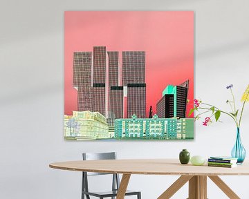 Skyline Kop van Zuid in Rotterdam met gebouw De Rotterdam en De Erasmusbrug van Stephaniek Putman