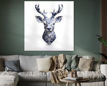 Hunting trophy deer in delft blue by Dunto Venaar