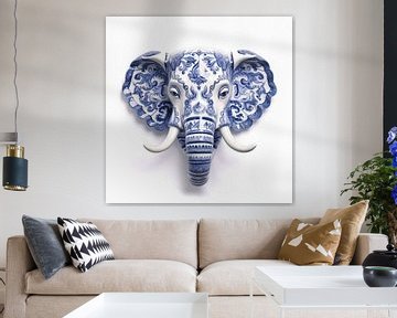 Elefant in Delfter Blau von Dunto Venaar