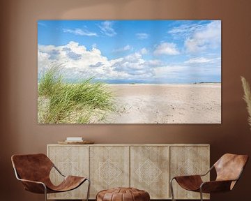 Strand, Saumgras und bewölkter Himmel (Borkum) von R Smallenbroek