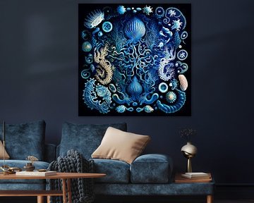 Blue fantastic underwater world by Vlindertuin Art