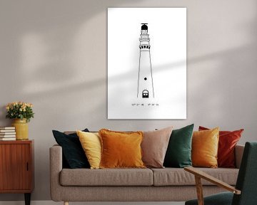 Poster lighthouse Schiermonnikoog coordinates | black-and-white by Studio Tosca