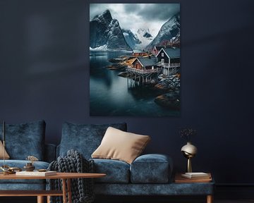 Huizen aan de fjord van fernlichtsicht