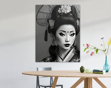 Portret van een Geisha in zwart wit