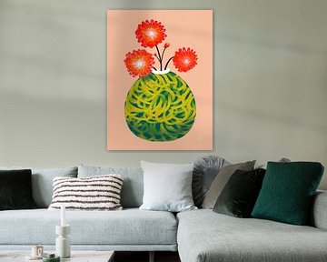 Red dahlias in vase by Linda van Moerkerken