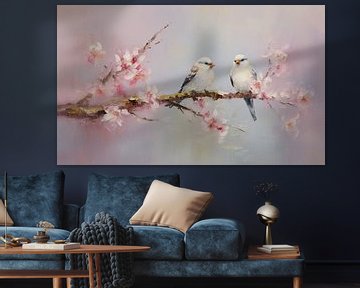 White cherry blossom birds van Bianca ter Riet