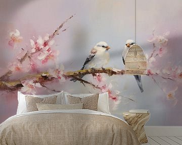 Weiße Kirschblütenvögel von Bianca ter Riet