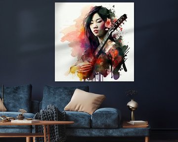 Aquarelle Femme musicienne #1 sur Chromatic Fusion Studio