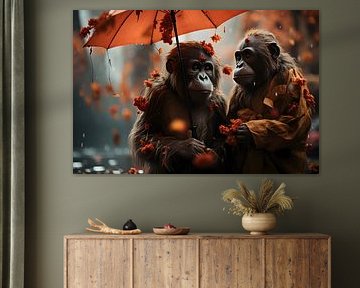Two monkeys under an umbrella by Heike Hultsch