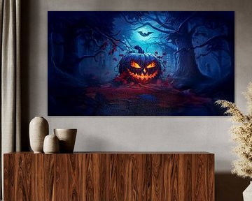 Halloween pompoen in mystiek bos, illustratie achtergrond van Animaflora PicsStock