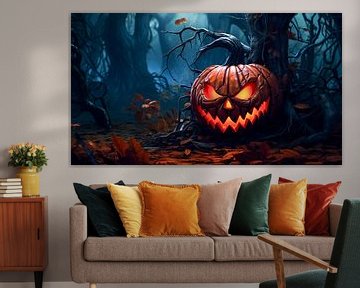 Halloween pompoen bij nacht, illustratie achtergrond van Animaflora PicsStock