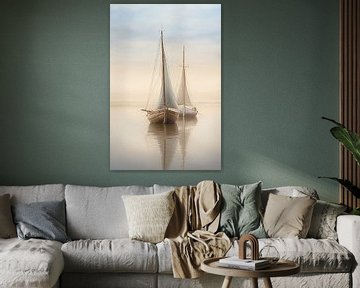 Sailing boat on calm water by Imagine