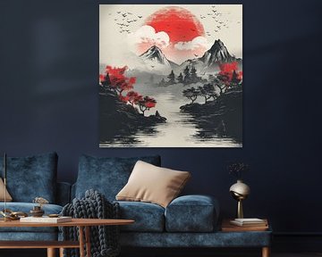 Japanese Ink Wash Painting Landscape by Erika Kaisersot