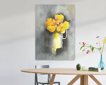 Fleurs jaunes dans un vase. sur Jose Leeuwis