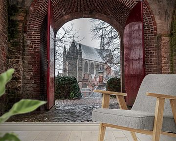 Leiden - Doorkijkje naar een besneeuwde Hooglandse Kerk (0097) van Reezyard