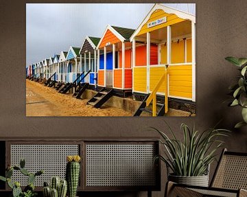 Bathing huts on Suffolk beach by resuimages