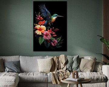 Tropischer Vogel in Blumen von New Future Art Gallery