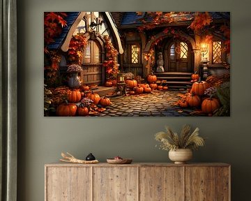 House with pumpkin decoration for Halloween in autumn by Animaflora PicsStock